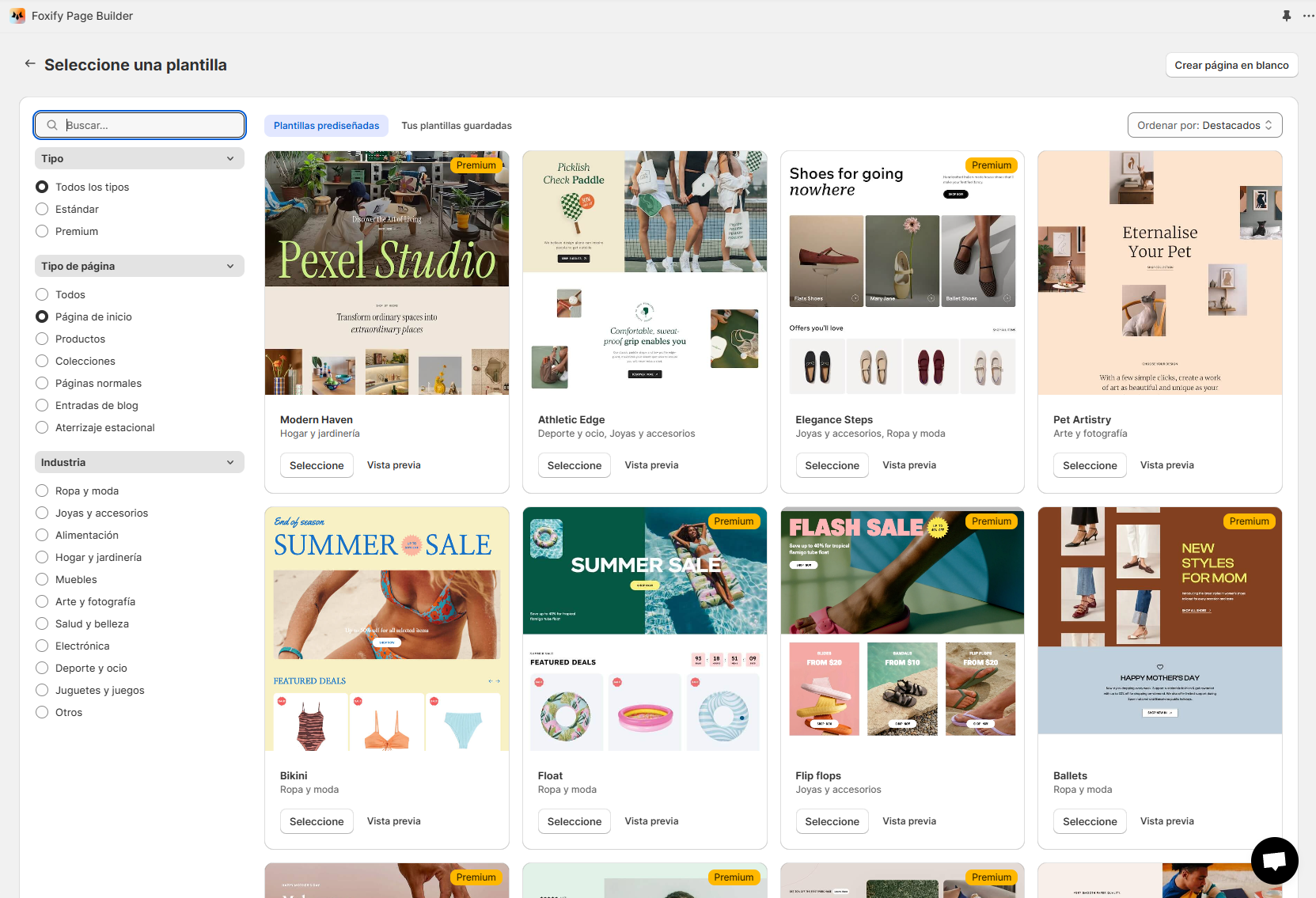An example of Foxify's inteface the app language is Spanish (Español)