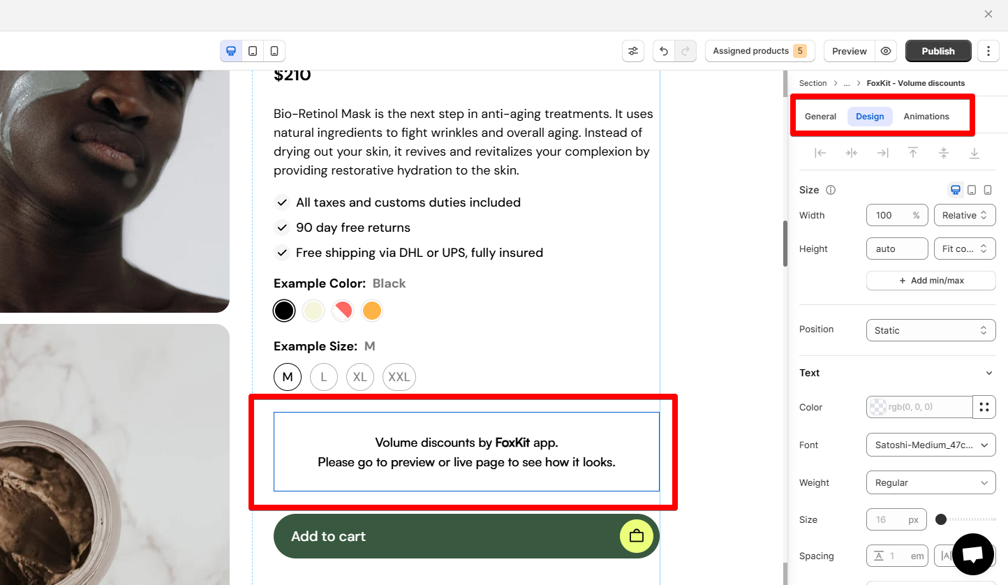 An example of using FoxKit's Volume discounts in Foxify page