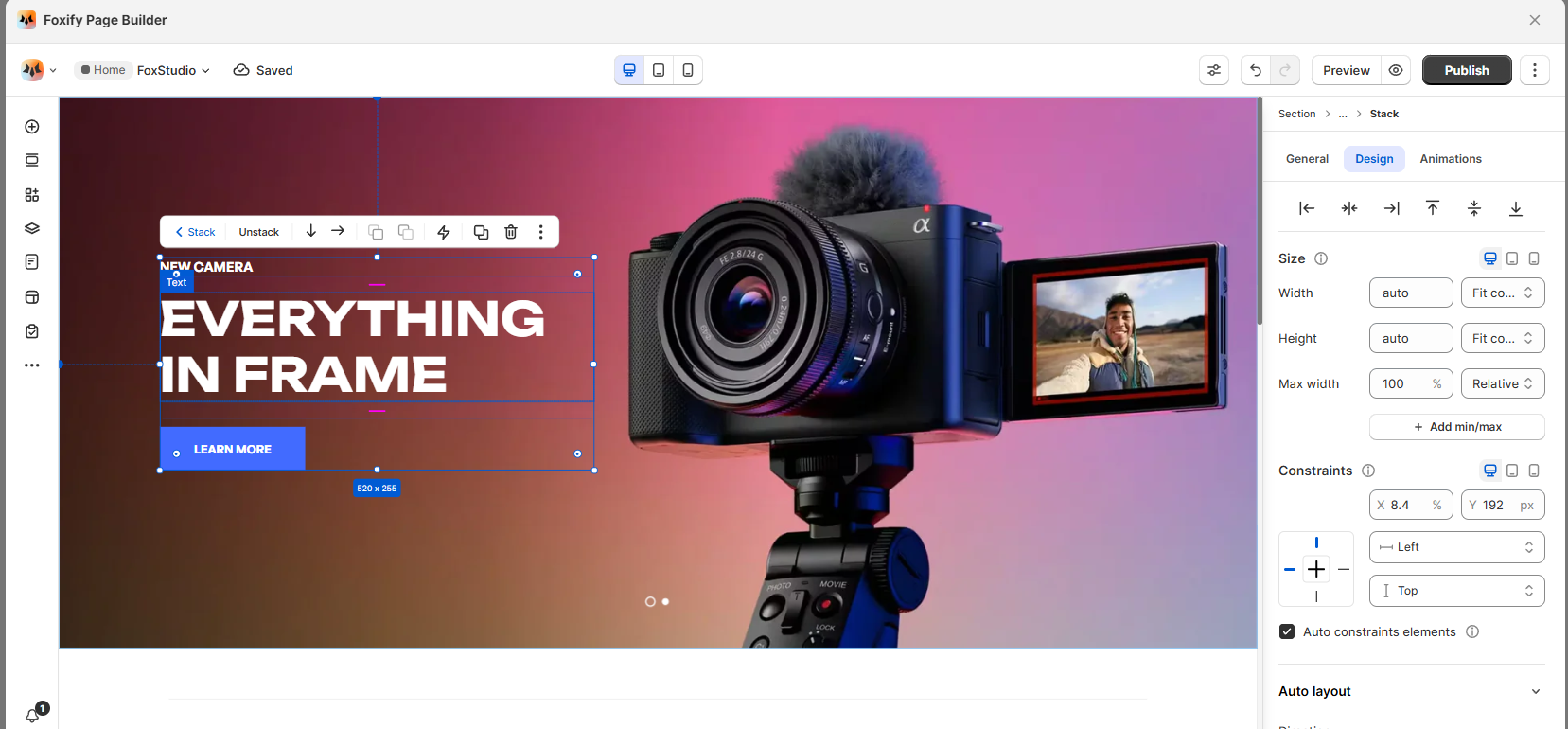An example of adding content to the Slideshow using Stack