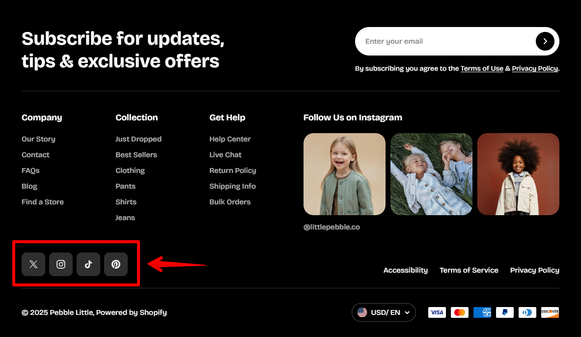 Social icons on Footer