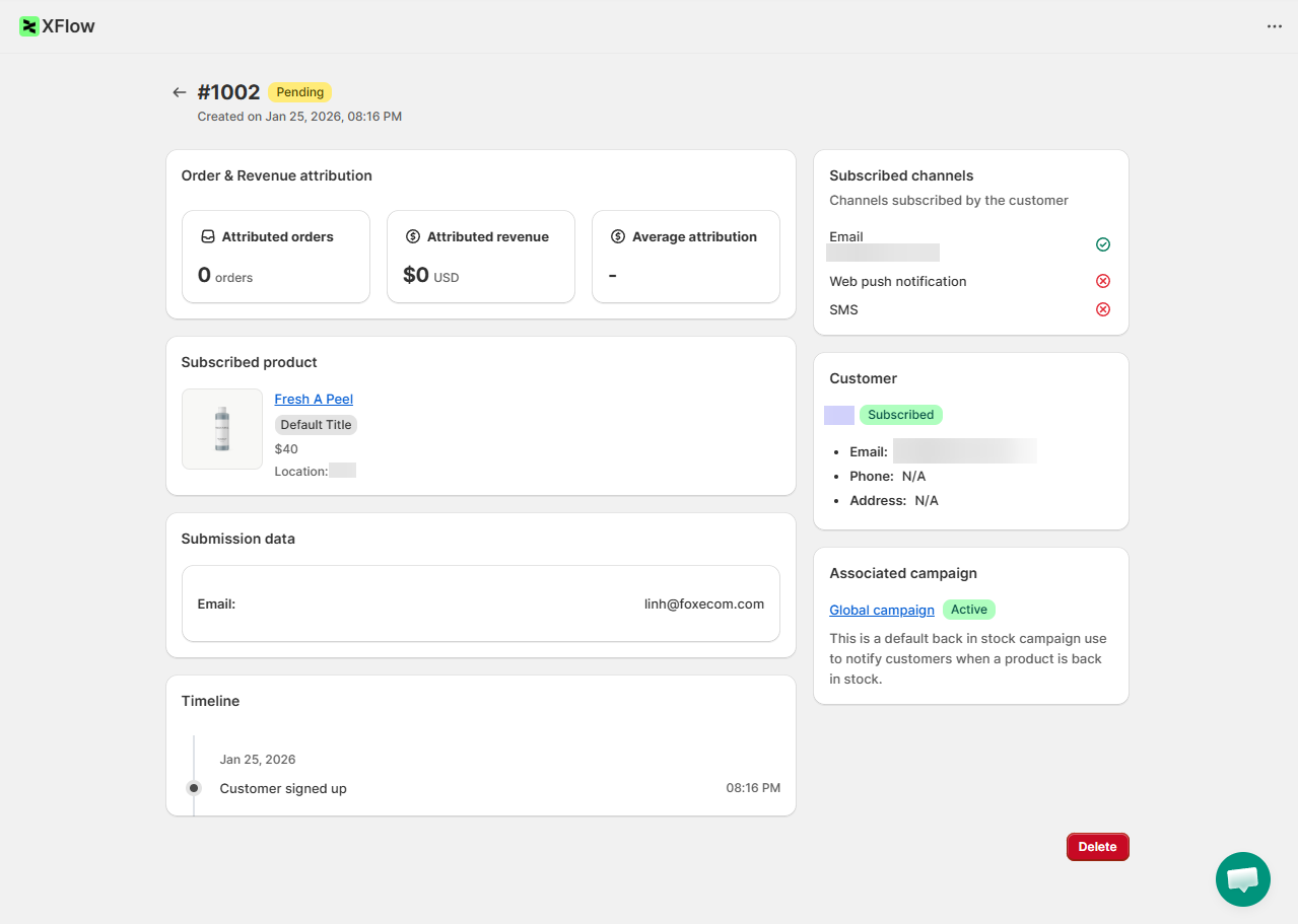 An example of a subscription