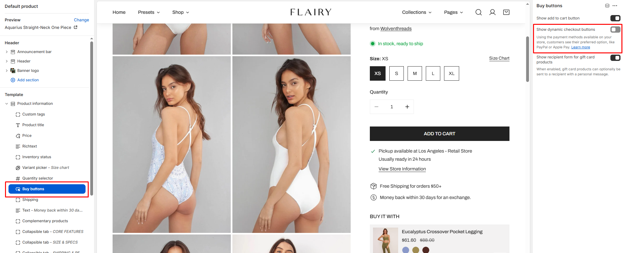 An example of the setting on product pages