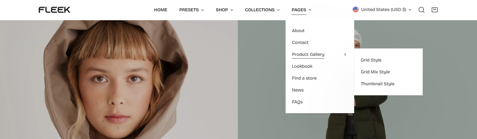 An example of a dropdown menu