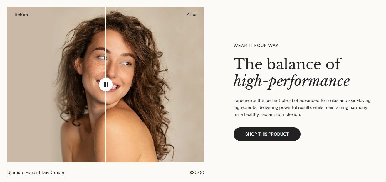 Before/after image slider + Text